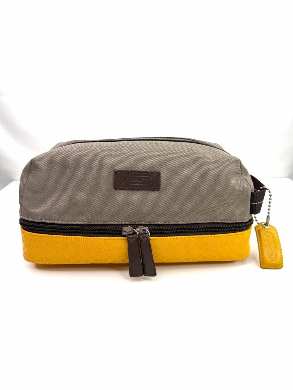 Coach Gray Yellow Heritage Signature Tolietry Travel Dual Compartment Bag